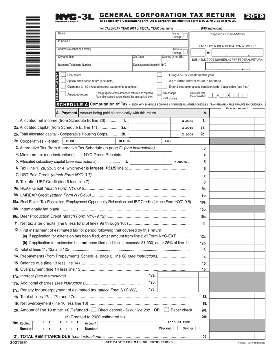 Form NYC-3L General Corporation Tax Return - New York City, Page 1