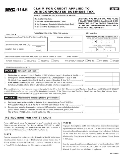 Form NYC-114.6 2019 Printable Pdf