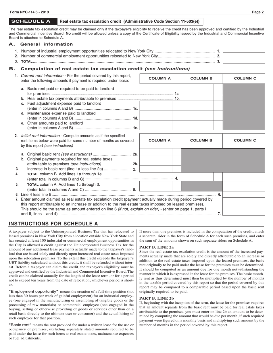 Form NYC-114.6 Claim for Credit Applied to Unincorporated Business Tax - New York City, Page 2