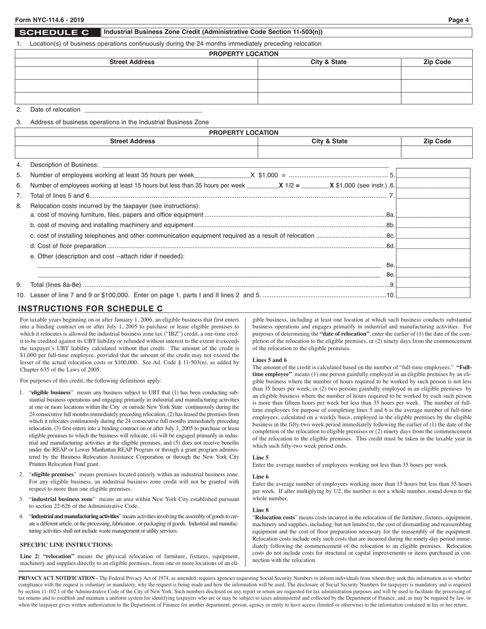 Form NYC-114.6 Claim for Credit Applied to Unincorporated Business Tax - New York City, Page 4