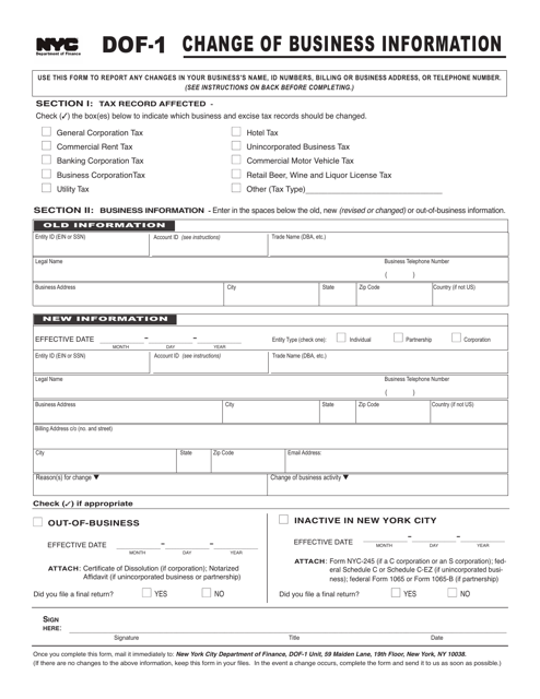 Form DOF-1 2019 Printable Pdf