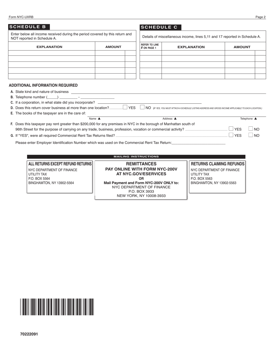 Form NYC-UXRB Return of Excise Tax by Utilities and Limited Fare Omnibus Companies - New York City, Page 2