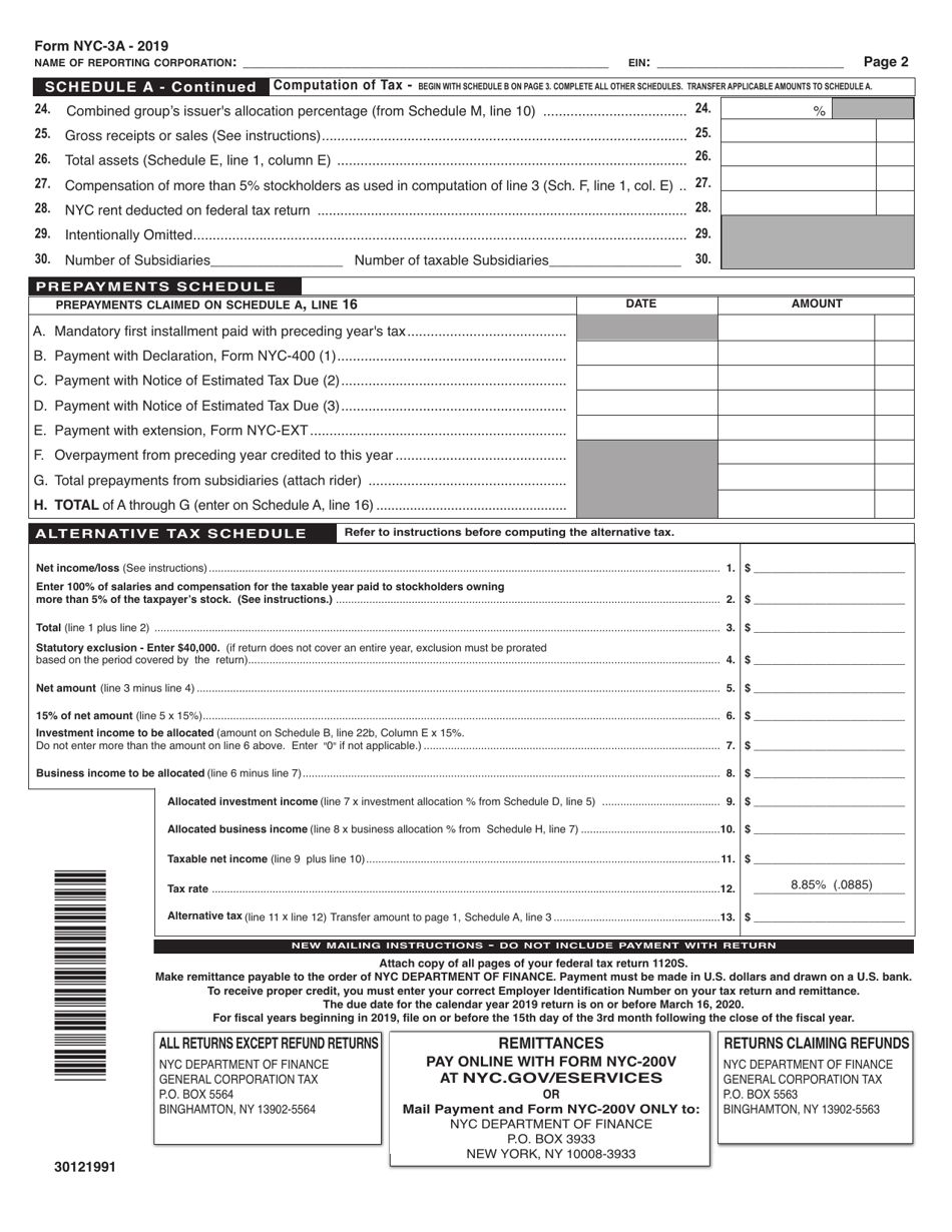 Form Nyc-3a Download Printable Pdf Or Fill Online Combined General 