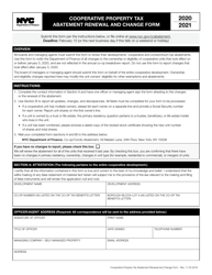 Document preview: Cooperative Property Tax Abatement Renewal and Change Form - New York City, 2021