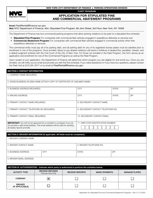 Application for Stipulated Fine and Commercial Abatement Programs - New York City Download Pdf