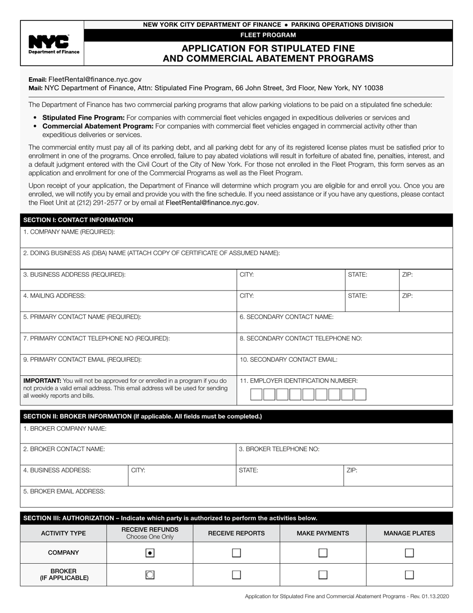 Application for Stipulated Fine and Commercial Abatement Programs - New York City, Page 1