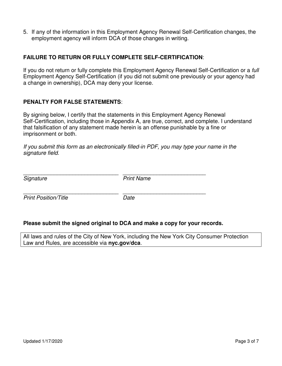 Employment Agency Renewal Self-certification - New York City, Page 3
