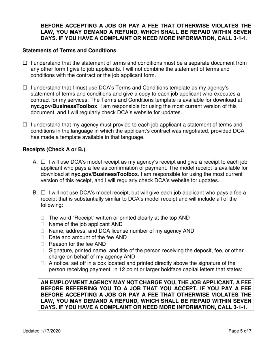 Employment Agency Renewal Self-certification - New York City, Page 5