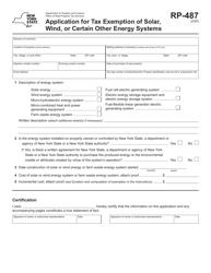 Document preview: Form RP-487 Application for Tax Exemption of Solar, Wind, or Certain Other Energy Systems - New York