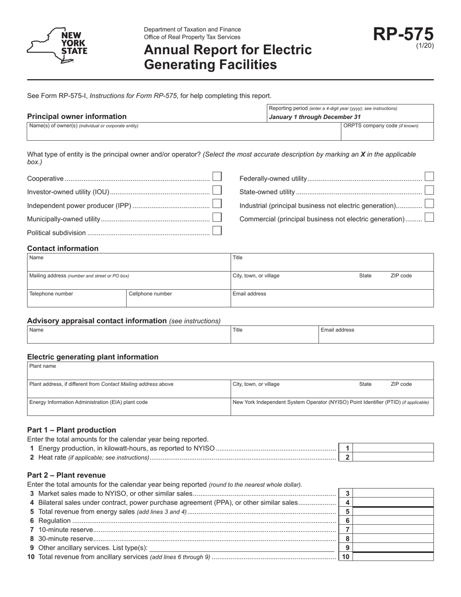 Form RP-575 Annual Report for Electric Generating Facilities - New York, Page 2