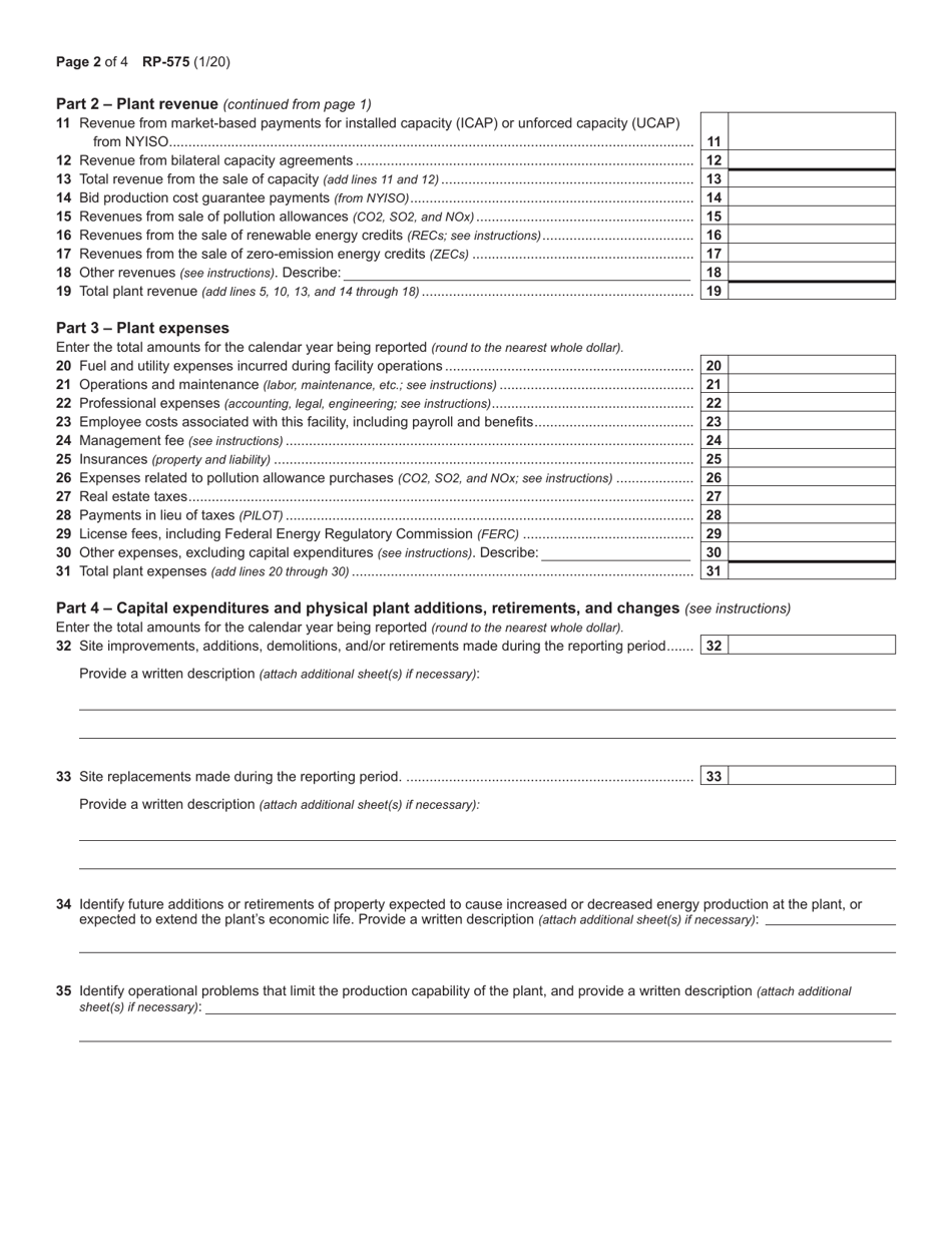 Form RP-575 Annual Report for Electric Generating Facilities - New York, Page 3