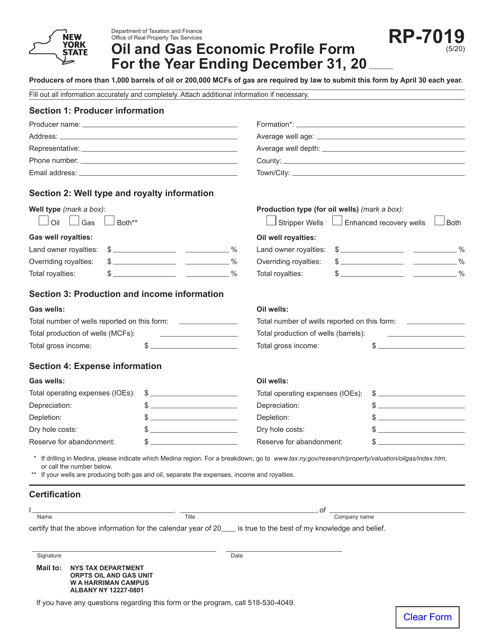 Form RP-7019  Printable Pdf