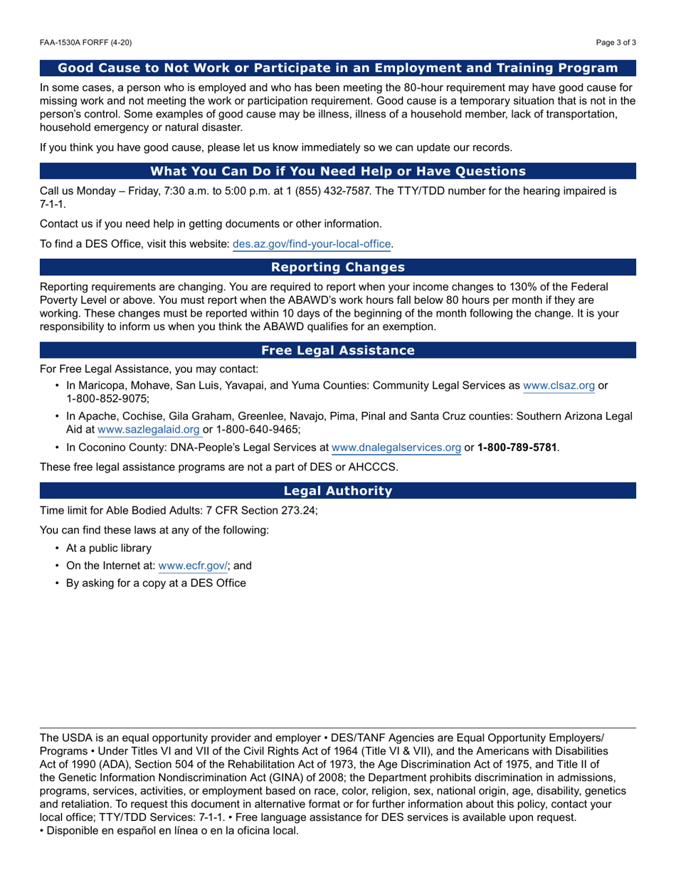 Form FAA-1530A FORFF Abawd Participation and Referral Notice - Arizona, Page 3