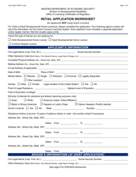 Form LCR-1054A Initial Application Worksheet - Arizona