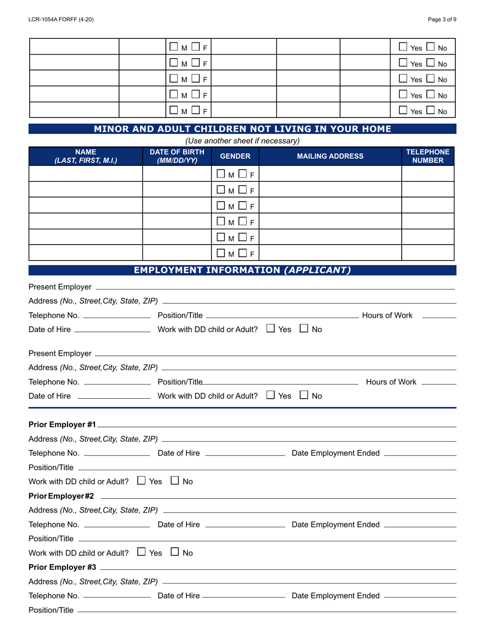 Form LCR-1054A Initial Application Worksheet - Arizona, Page 3