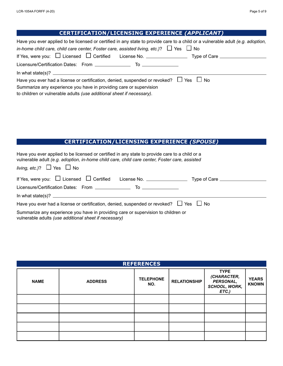 Form LCR-1054A Initial Application Worksheet - Arizona, Page 5
