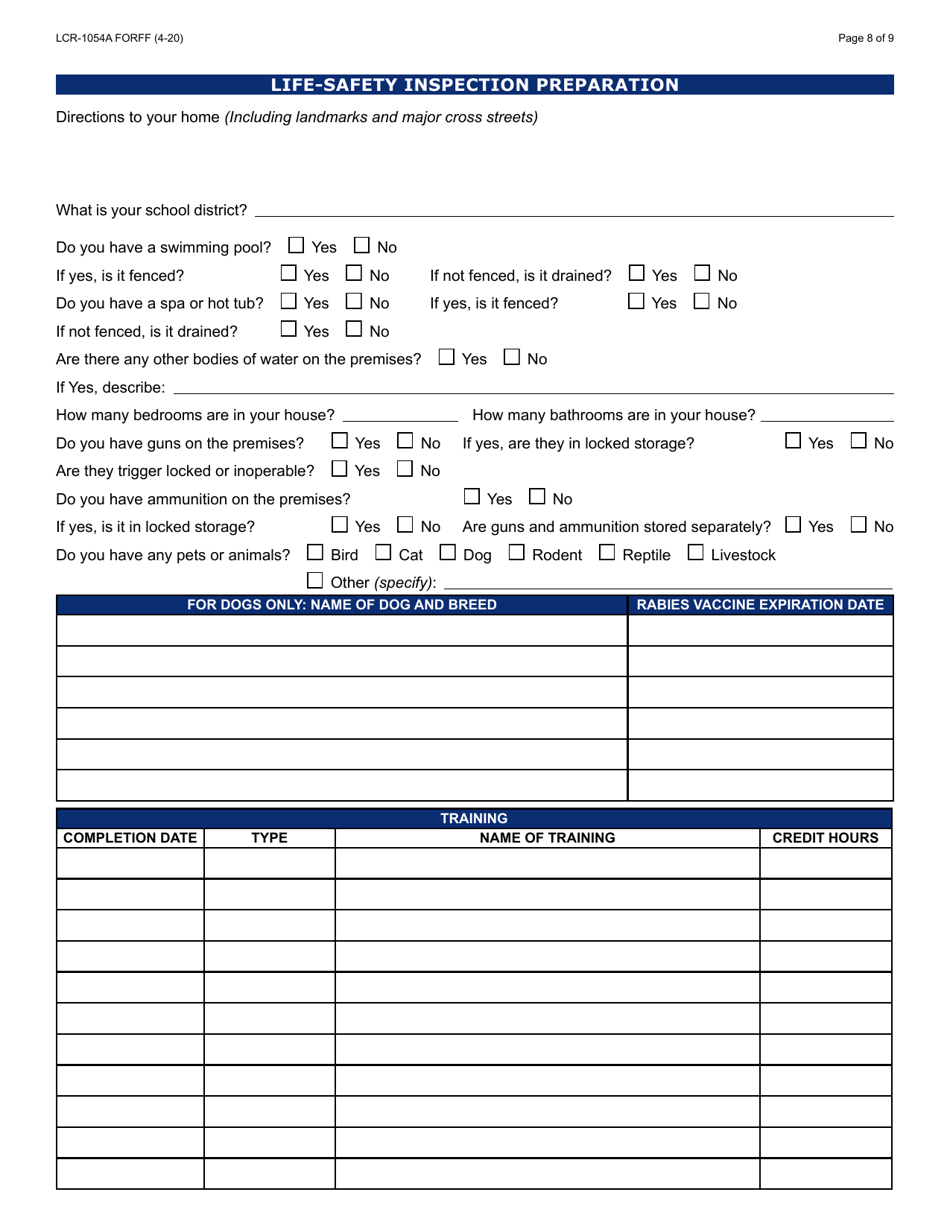 Form LCR-1054A Initial Application Worksheet - Arizona, Page 8