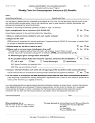 Form UB-106-A-FF &quot;Weekly Claim for Unemployment Insurance (Ui) Benefits&quot; - Arizona