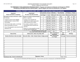 Form HRP-1013A The Emergency Food Assistance Program (Tefap) Household Distribution Site Sign-In Sheet - Arizona (English/Spanish)