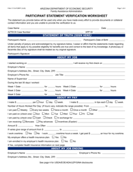 Form FAA-1111A Participant Statement Verification Worksheet - Arizona