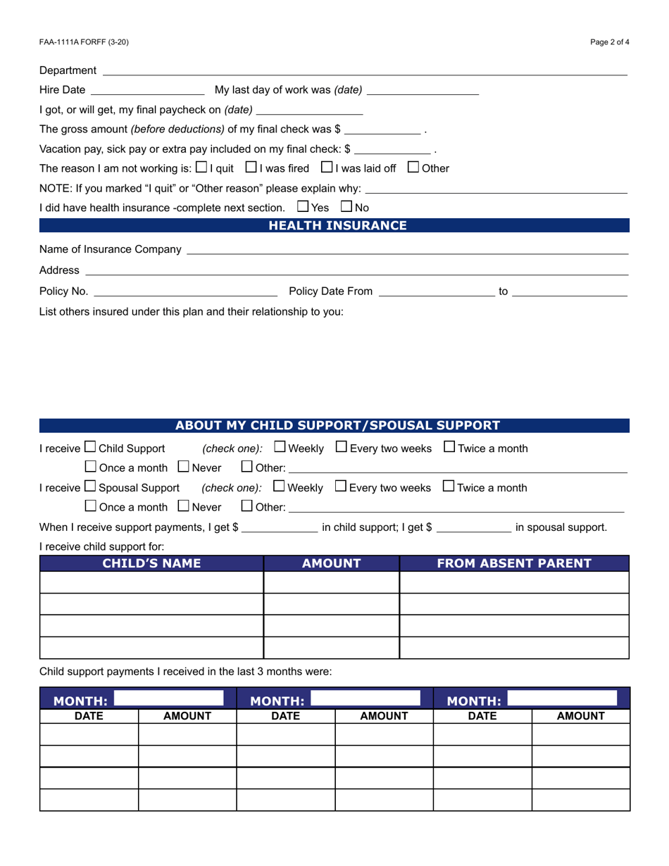 Form FAA-1111A Participant Statement Verification Worksheet - Arizona, Page 2
