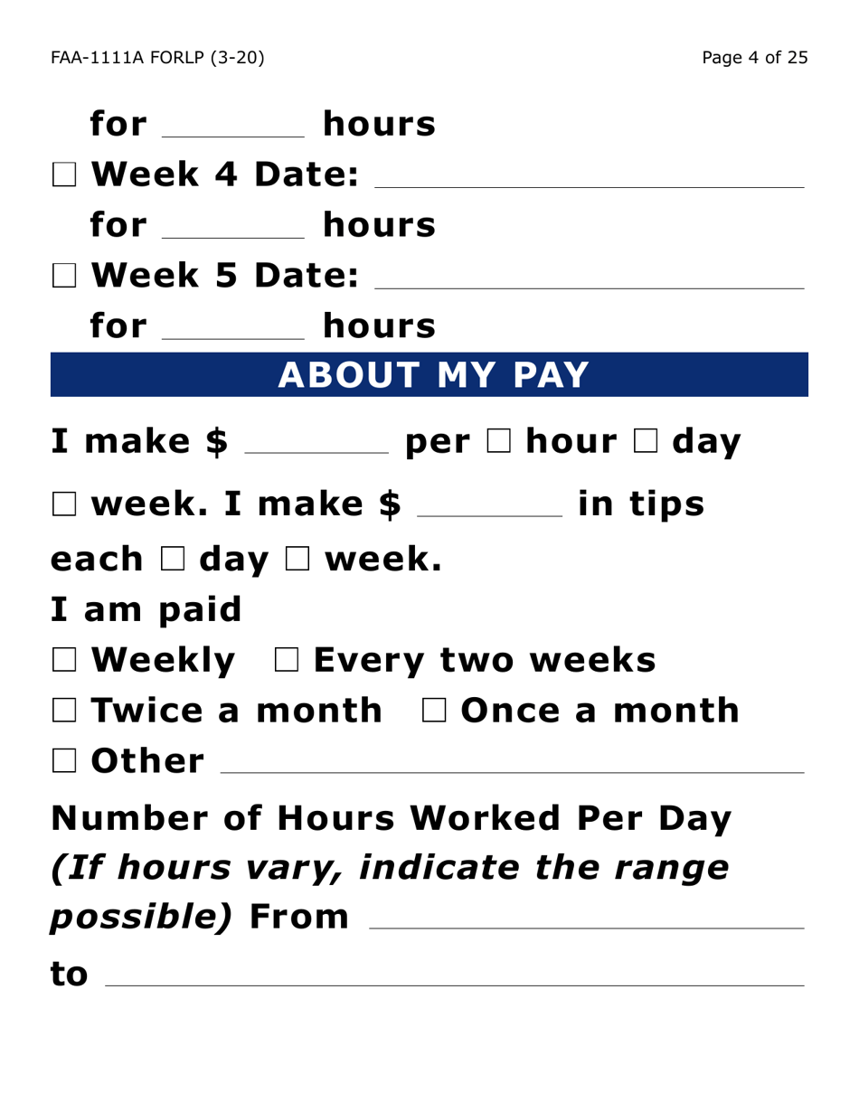 Form FAA-1111A-LP Participant Statement Verification Worksheet (Large Print) - Arizona, Page 4