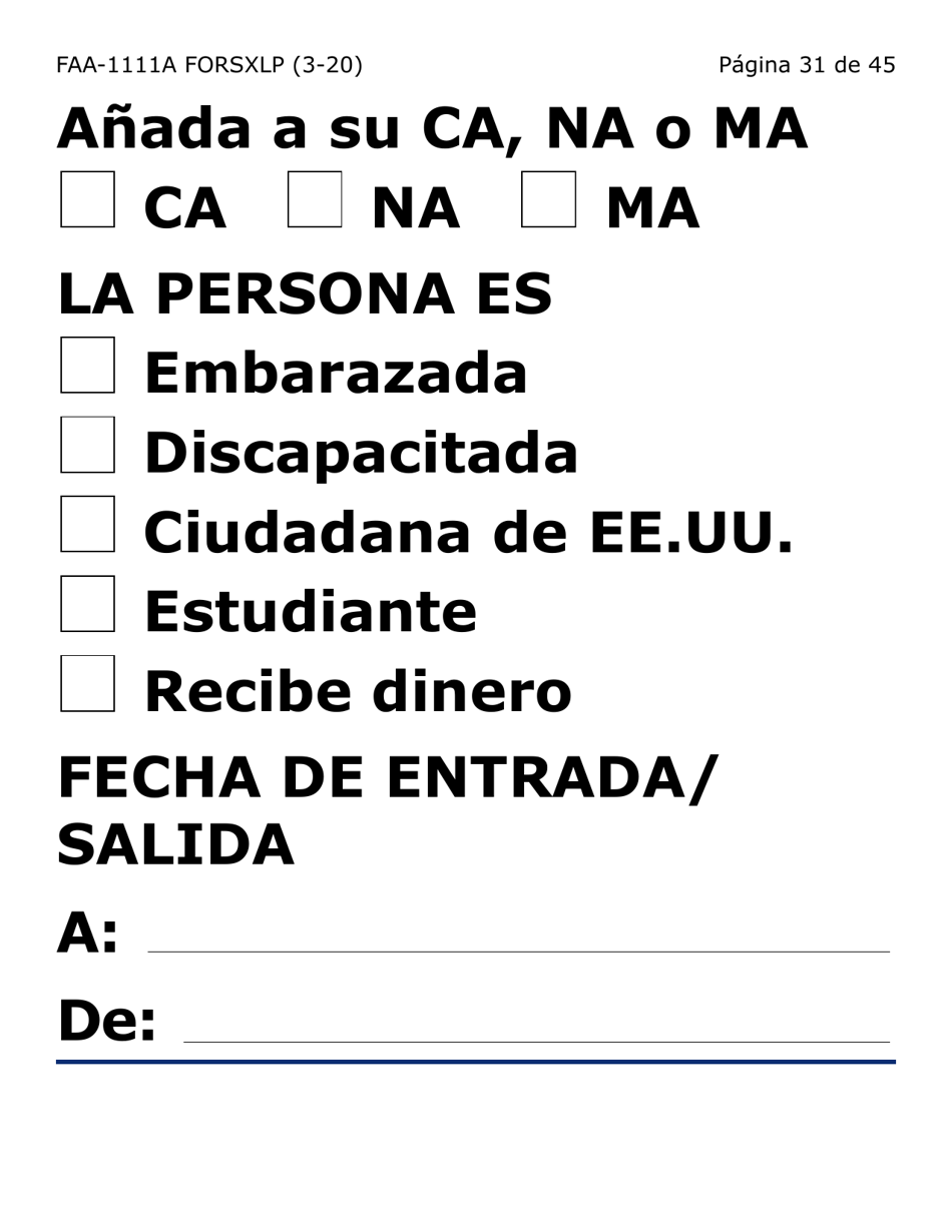Formulario FAA-1111A-SXLP Hoja Para Verificar La Declaracion Del Participante (Letra Extra Grande) - Arizona (Spanish), Page 31
