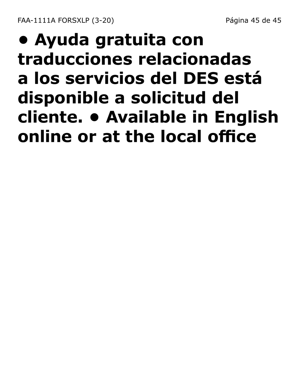 Formulario FAA-1111A-SXLP Hoja Para Verificar La Declaracion Del Participante (Letra Extra Grande) - Arizona (Spanish), Page 45