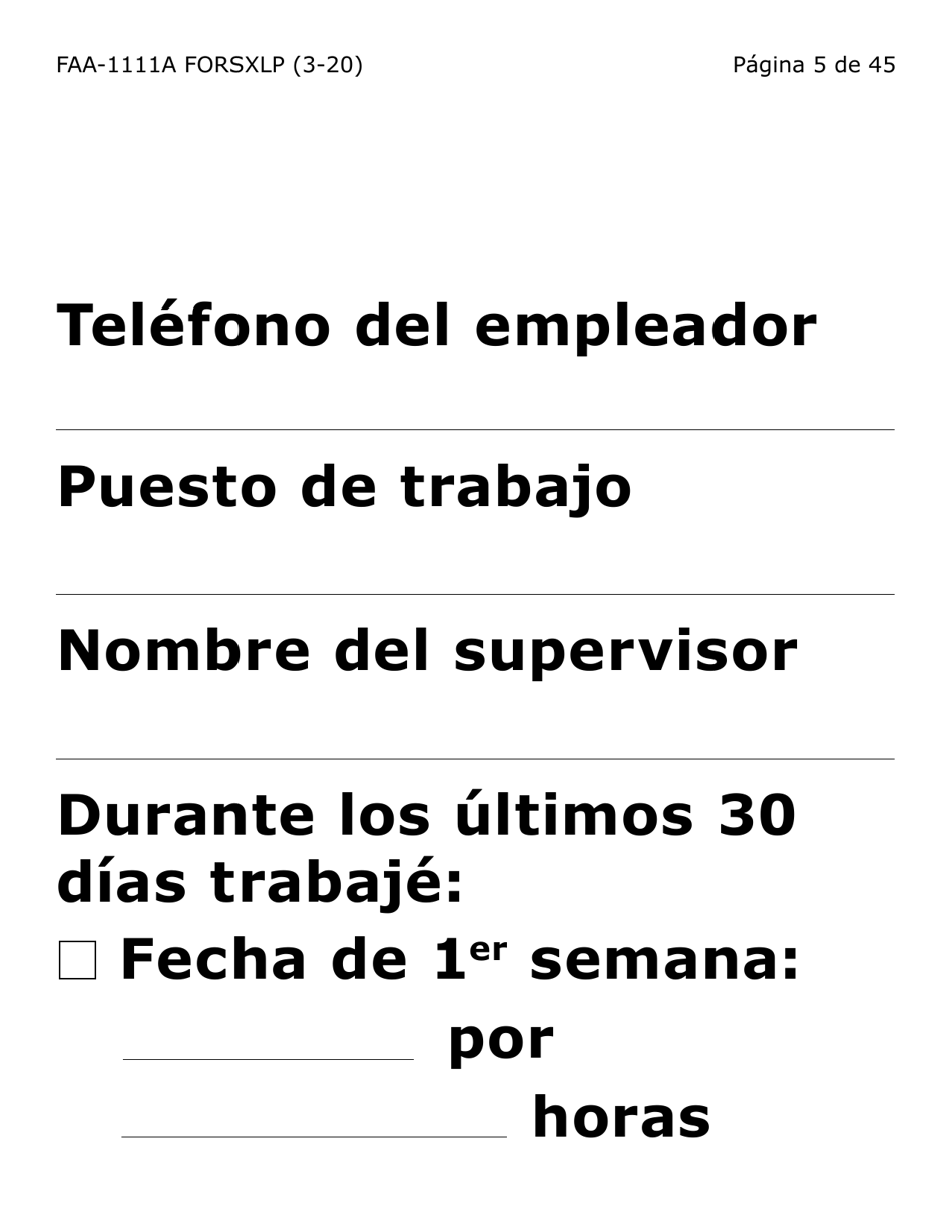Formulario FAA-1111A-SXLP Hoja Para Verificar La Declaracion Del Participante (Letra Extra Grande) - Arizona (Spanish), Page 5