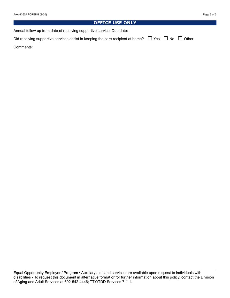 Form AAA-1350A Family Caregiver Support Program (Fcsp) Caregiver Registration Form - Arizona, Page 3