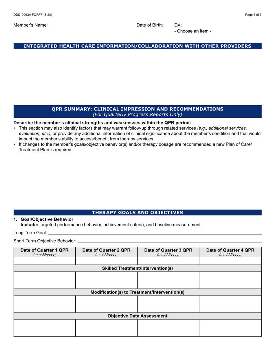 Form DDD-2063A Ongoing Quarterly Progress Report (Qpr) Plan of Care / Treatment Plan: Certification / Recertification - Arizona, Page 3