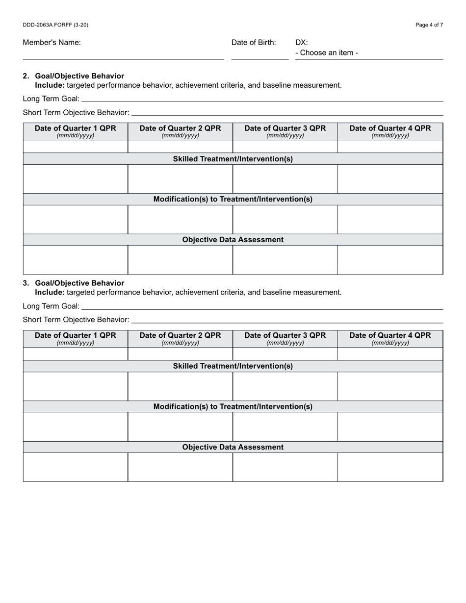 Form DDD-2063A Ongoing Quarterly Progress Report (Qpr) Plan of Care / Treatment Plan: Certification / Recertification - Arizona, Page 4