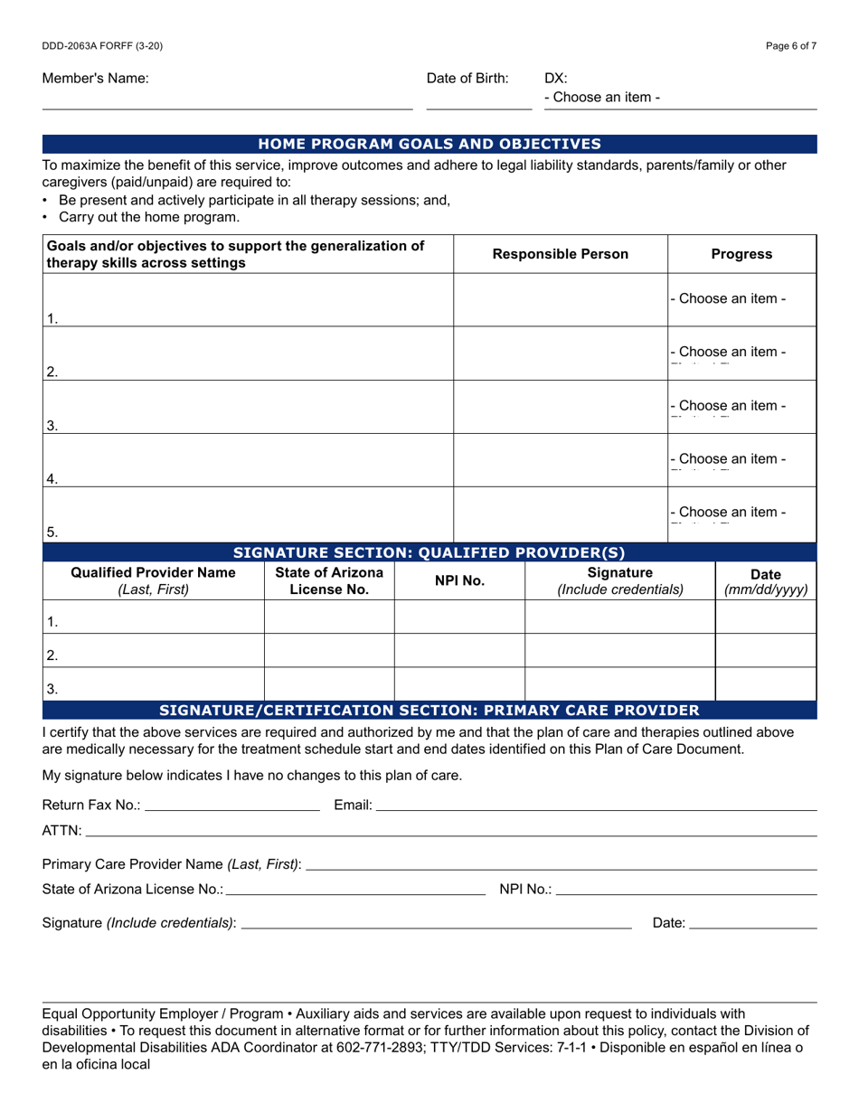 Form DDD-2063A Ongoing Quarterly Progress Report (Qpr) Plan of Care / Treatment Plan: Certification / Recertification - Arizona, Page 6
