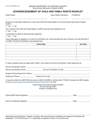 Document preview: Form GCI-1115A Acknowledgement of Child and Family Rights Booklet - Arizona