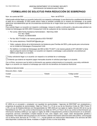 Document preview: Formulario FAA-1768A Formulario De Solicitud Para Reduccion De Sobrepago - Arizona (Spanish)