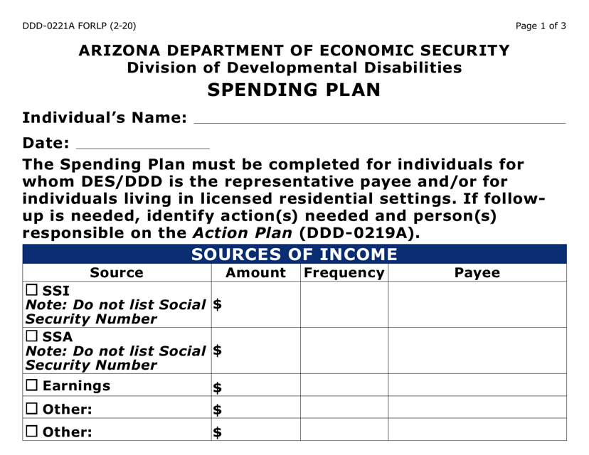 Form DDD-0221A-LP Spending Plan (Large Print) - Arizona