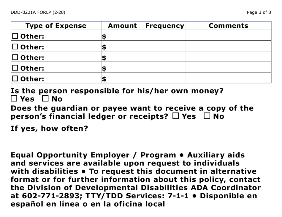 Form DDD-0221A-LP Spending Plan (Large Print) - Arizona, Page 3