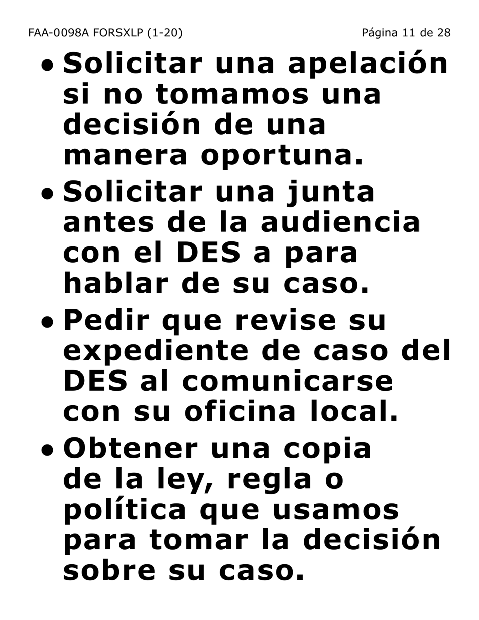 Formulario FAA-0098A-SXLP Solicitud De Apelacion (Letra Extra Grande) - Arizona (Spanish), Page 11