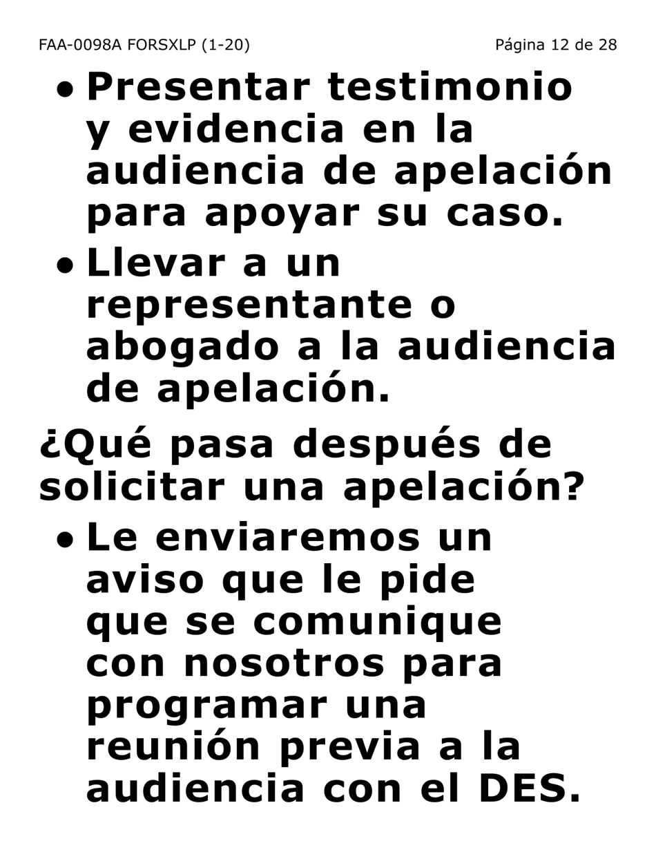 Formulario FAA-0098A-SXLP Solicitud De Apelacion (Letra Extra Grande) - Arizona (Spanish), Page 12