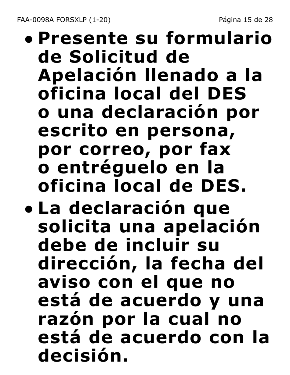 Formulario FAA-0098A-SXLP Solicitud De Apelacion (Letra Extra Grande) - Arizona (Spanish), Page 15