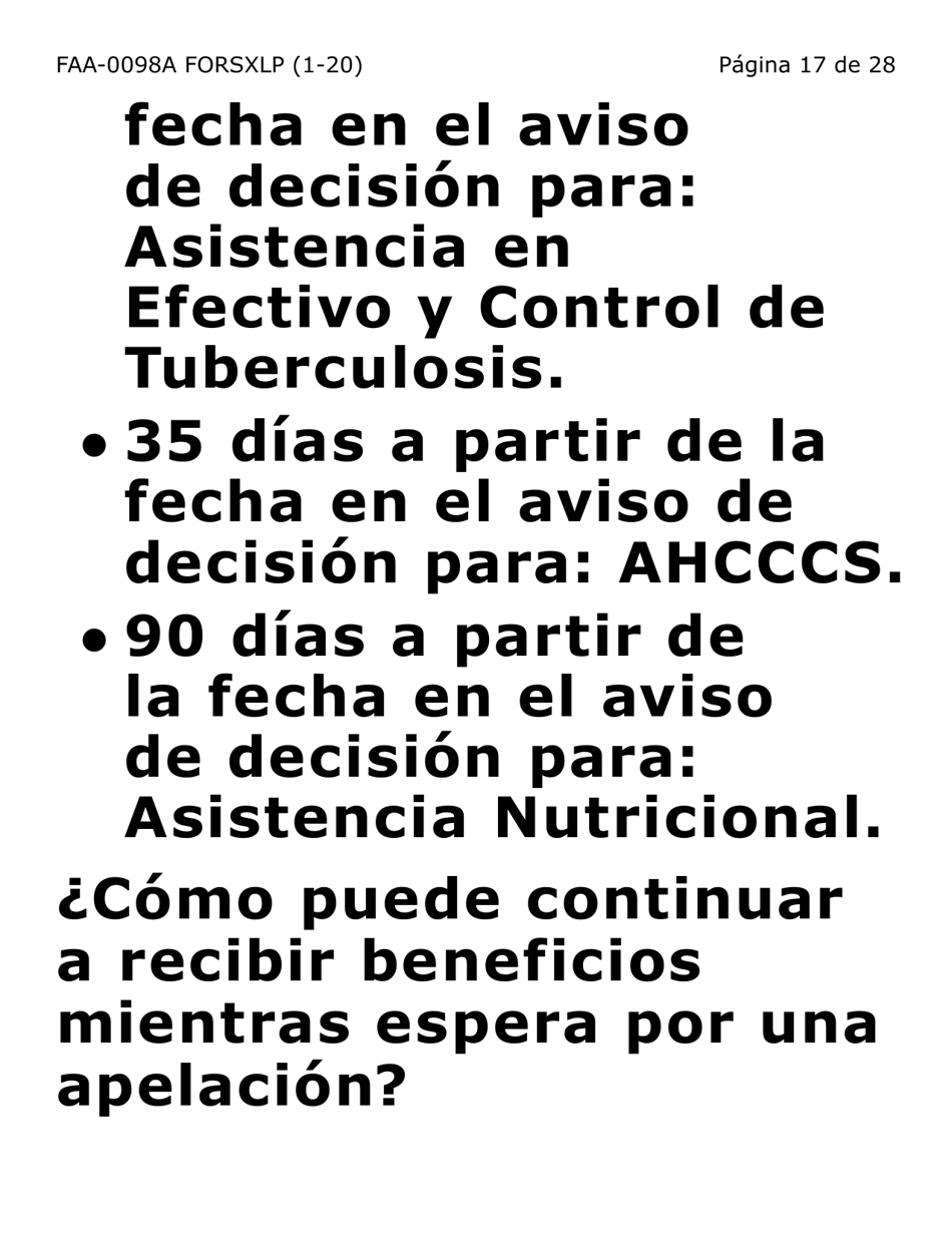 Formulario FAA-0098A-SXLP Solicitud De Apelacion (Letra Extra Grande) - Arizona (Spanish), Page 17
