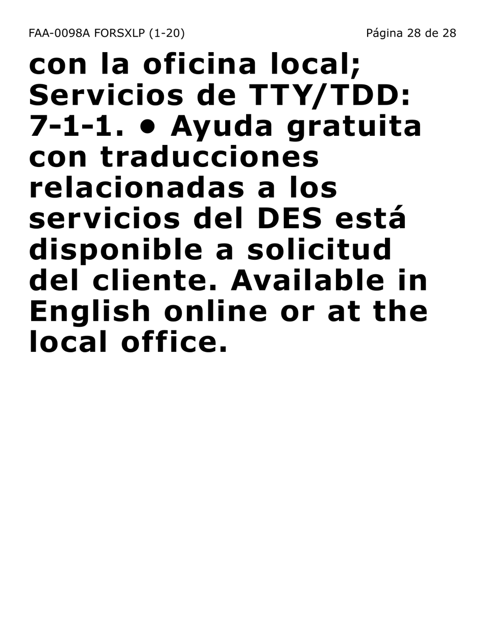 Formulario FAA-0098A-SXLP Solicitud De Apelacion (Letra Extra Grande) - Arizona (Spanish), Page 28