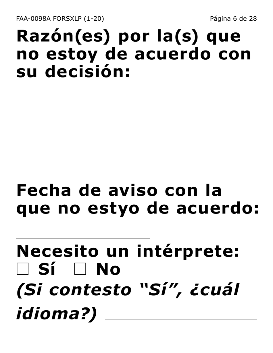 Formulario FAA-0098A-SXLP Solicitud De Apelacion (Letra Extra Grande) - Arizona (Spanish), Page 6
