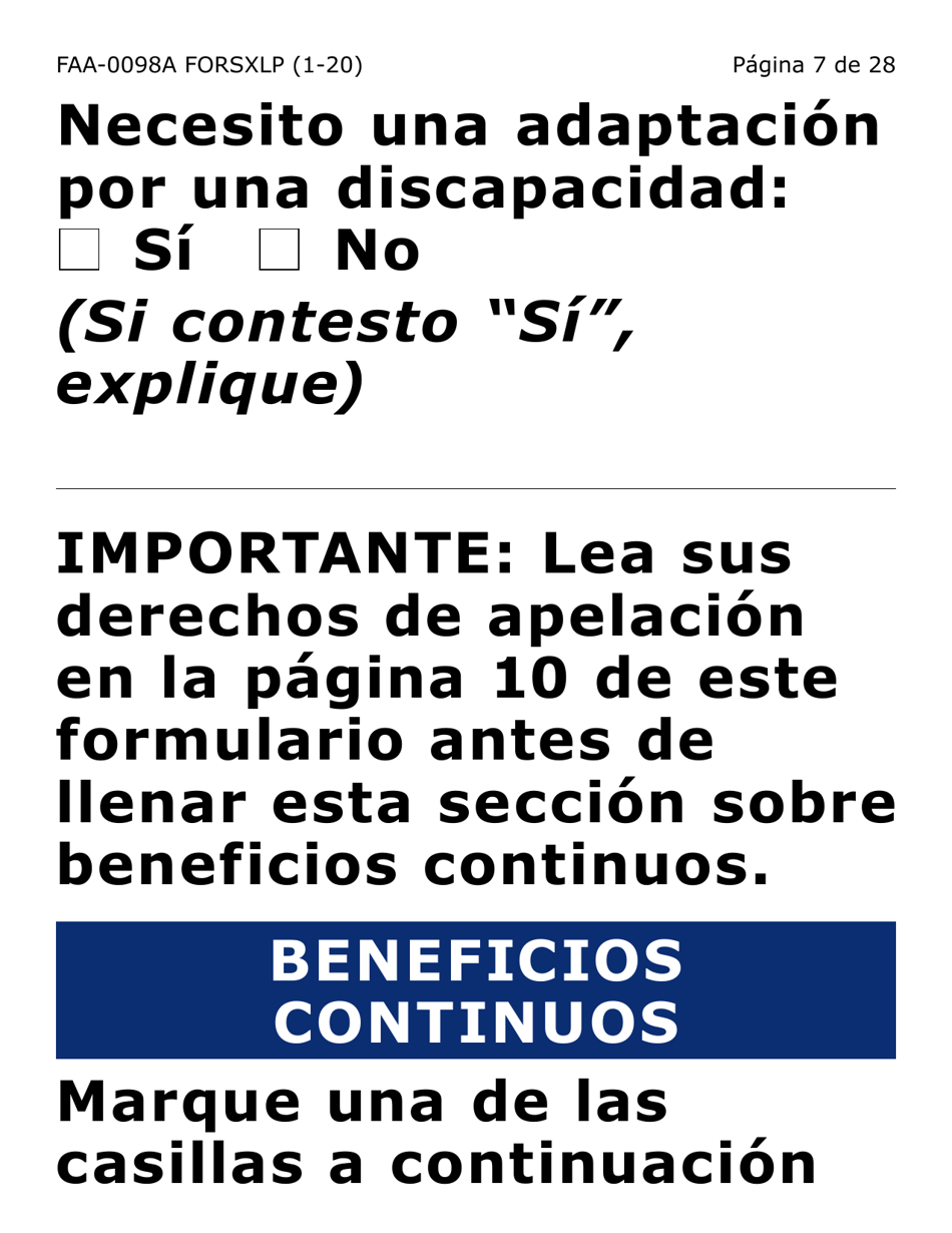 Formulario FAA-0098A-SXLP Solicitud De Apelacion (Letra Extra Grande) - Arizona (Spanish), Page 7