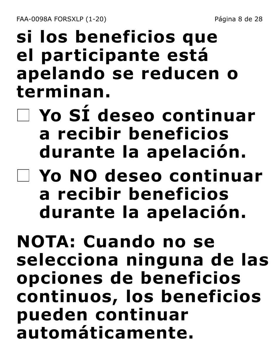 Formulario FAA-0098A-SXLP Solicitud De Apelacion (Letra Extra Grande) - Arizona (Spanish), Page 8