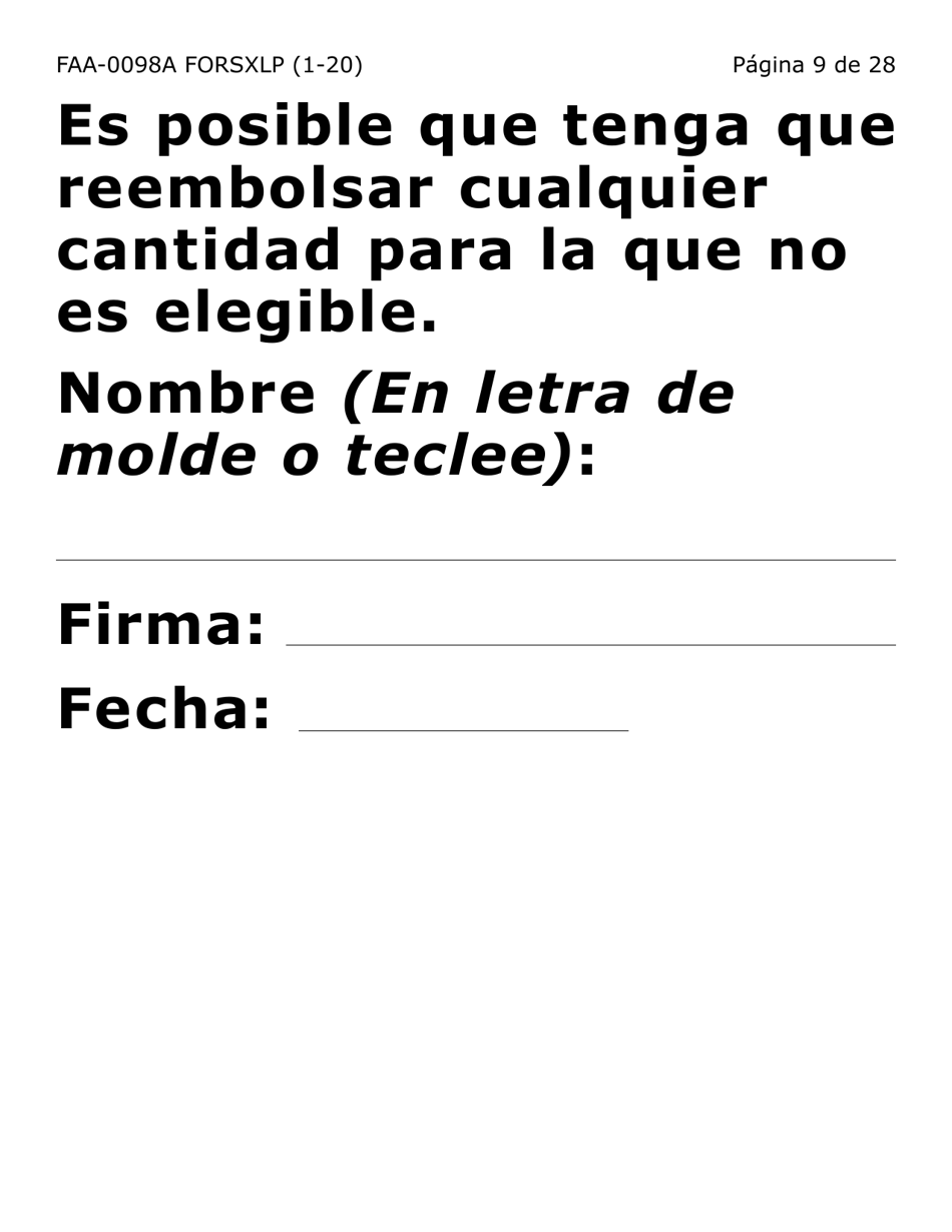 Formulario FAA-0098A-SXLP Solicitud De Apelacion (Letra Extra Grande) - Arizona (Spanish), Page 9