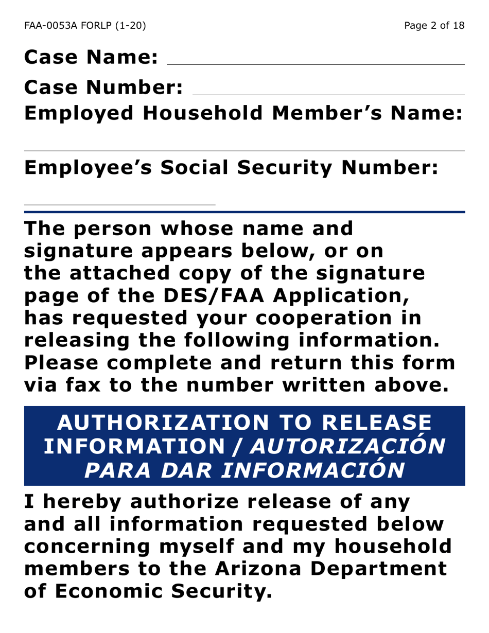 Form FAA-0053A-LP Verification of New / Current Employment (Large Print) - Arizona, Page 2