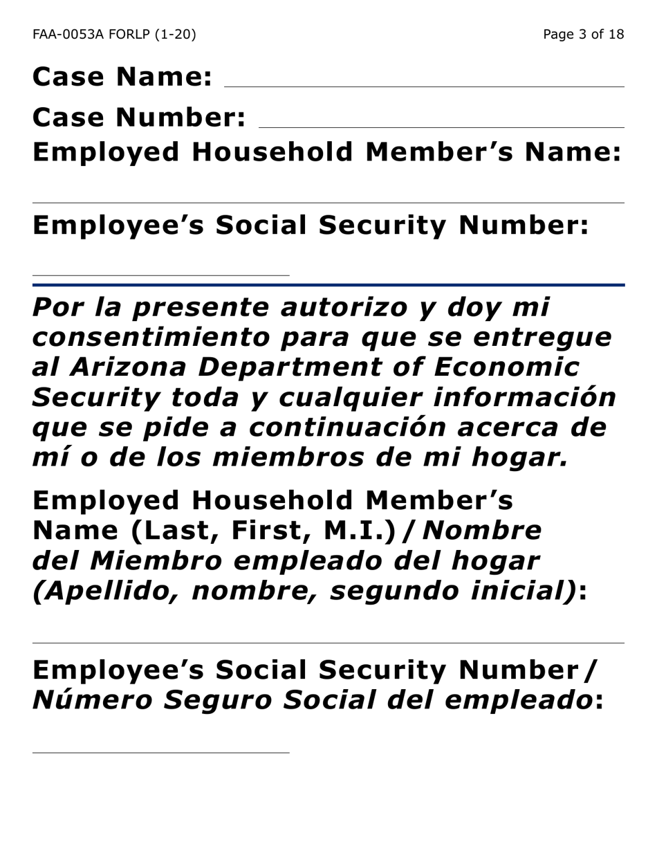 Form FAA-0053A-LP Verification of New / Current Employment (Large Print) - Arizona, Page 3