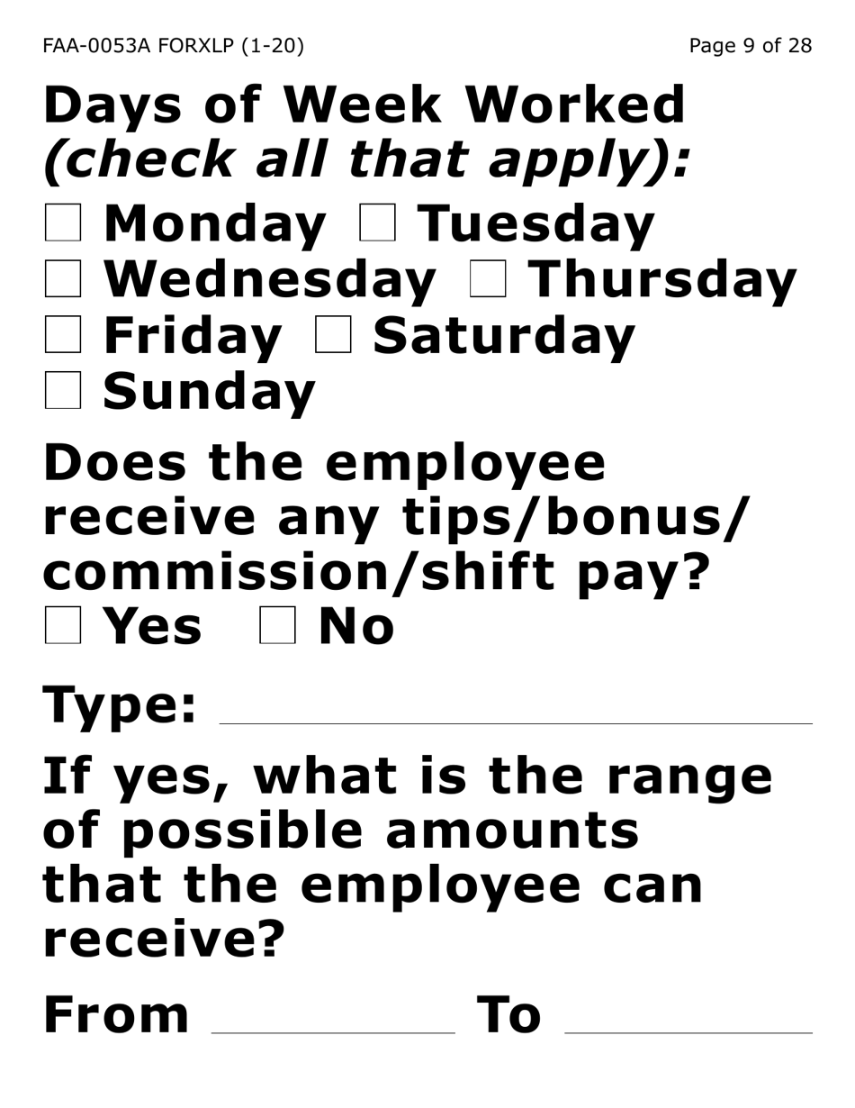 Form FAA-0053A-XLP Verification of New / Current Employment (Extra Large Print) - Arizona, Page 9