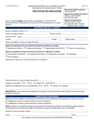 Document preview: Formulario FAA-0098A-S Solicitud De Apelacion - Arizona (Spanish)
